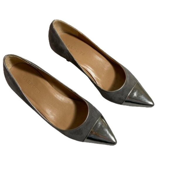 Talbots sz 7 Shadow Grey 'Diane 2' Pumps Metallic Pointed Toe Cap, Kitten Heel - Picture 7 of 10